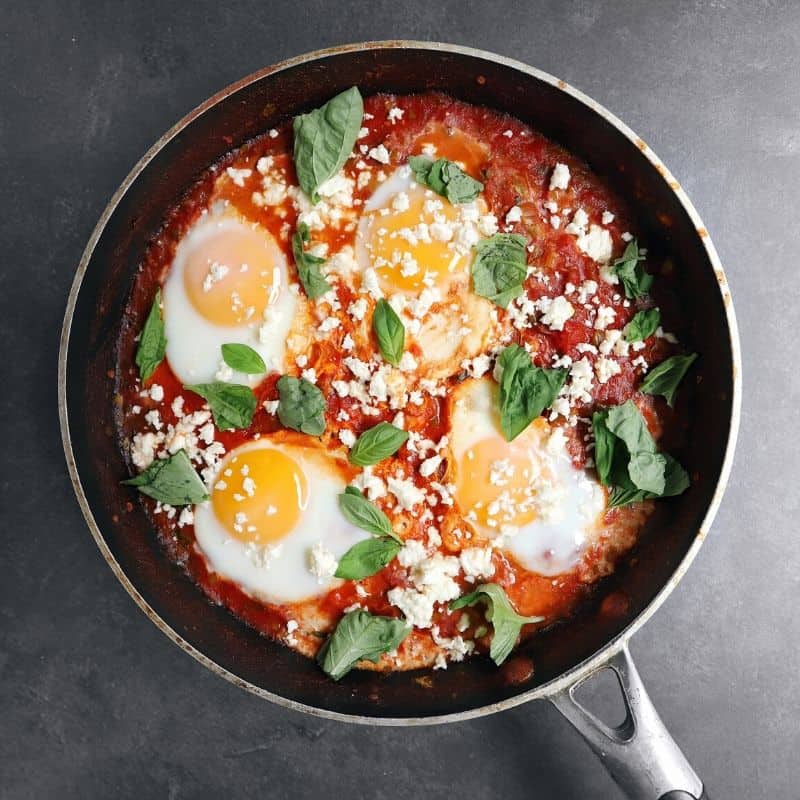 Low FODMAP Shakshuka in metal pan