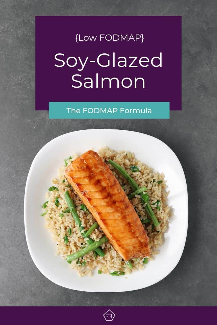 Low FODMAP soy-glazed salmon on a bed of green beans and rice - Pinterest 4