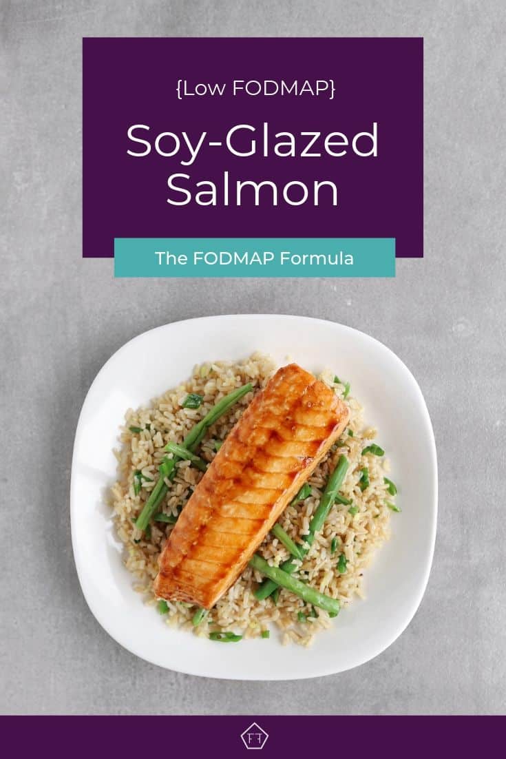 Low FODMAP soy-glazed salmon on a bed of green beans and rice - Pinterest 5