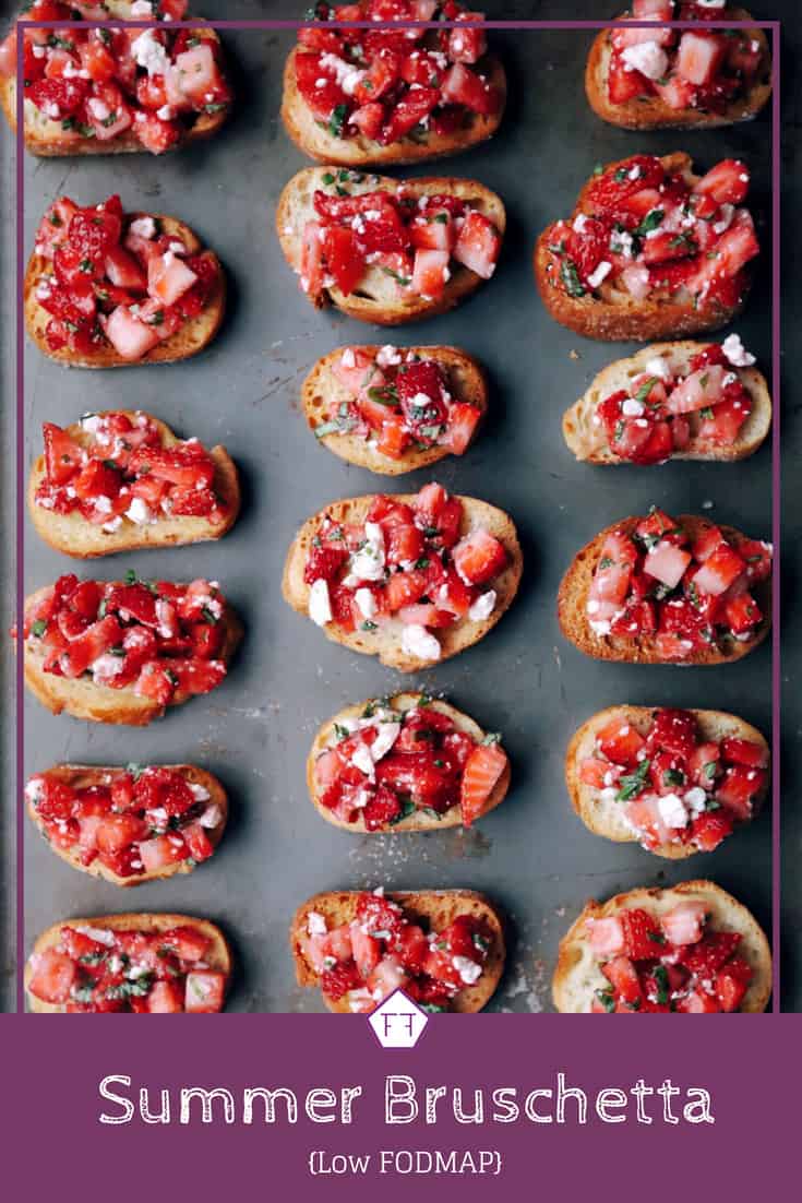 Low FODMAP summer bruschetta bites with text overlay