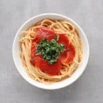 Tomato Basil Pasta Sauce on Spaghetti in bowl - 800 x 800