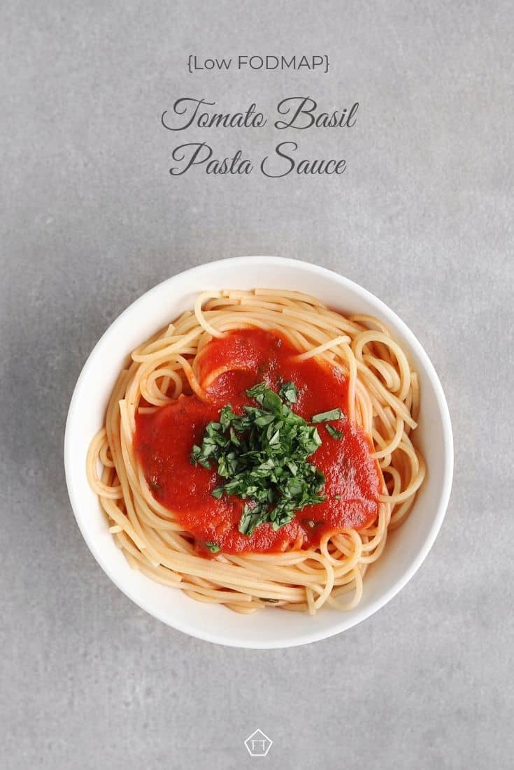 Tomato Basil Pasta Sauce on Spaghetti in bowl - Pinterests 1