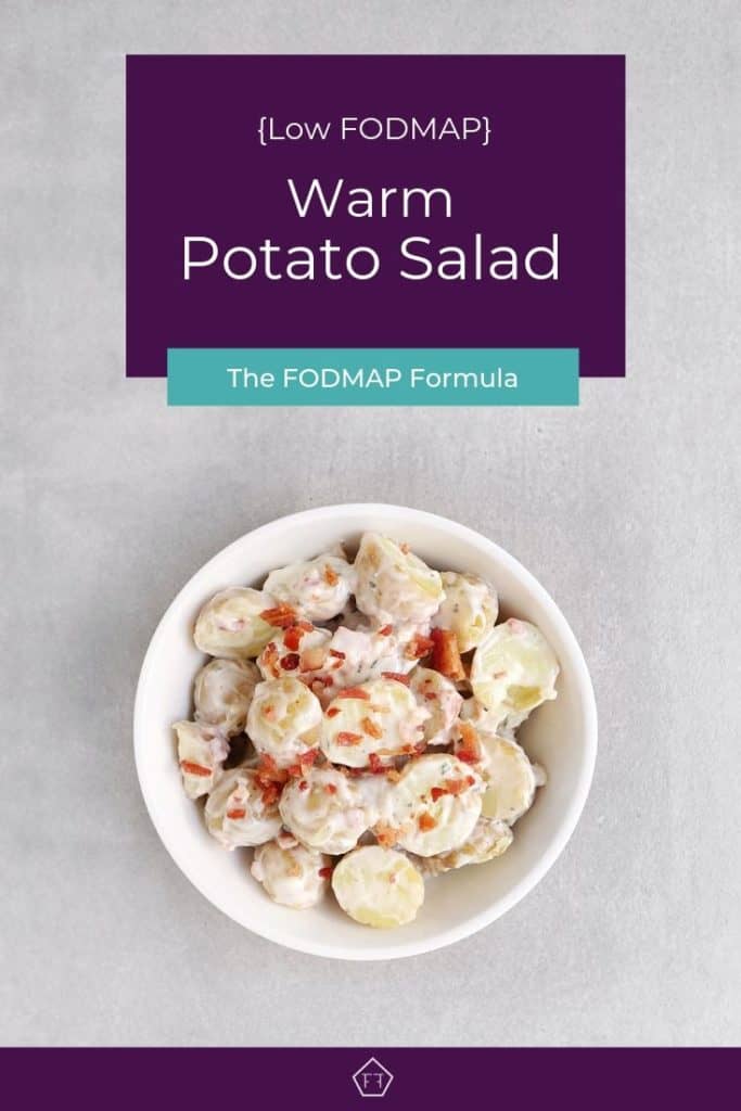 Low FODMAP potato salad with bacon bits in bowl