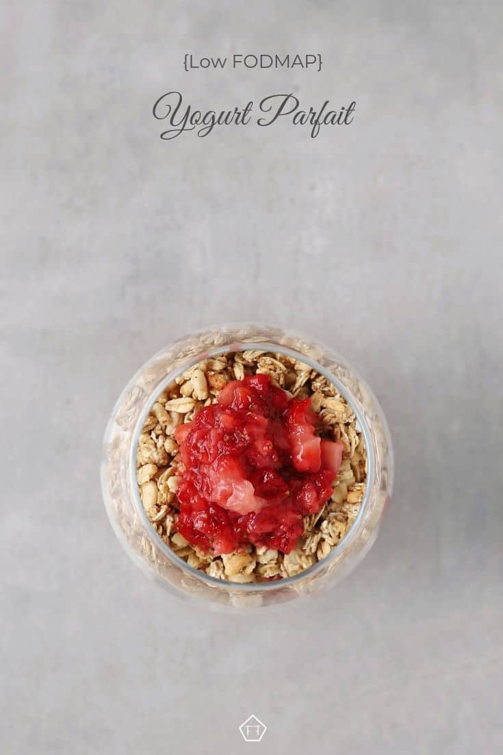 Low FODMAP Yogurt Parfait in small glass - Pinterest 1