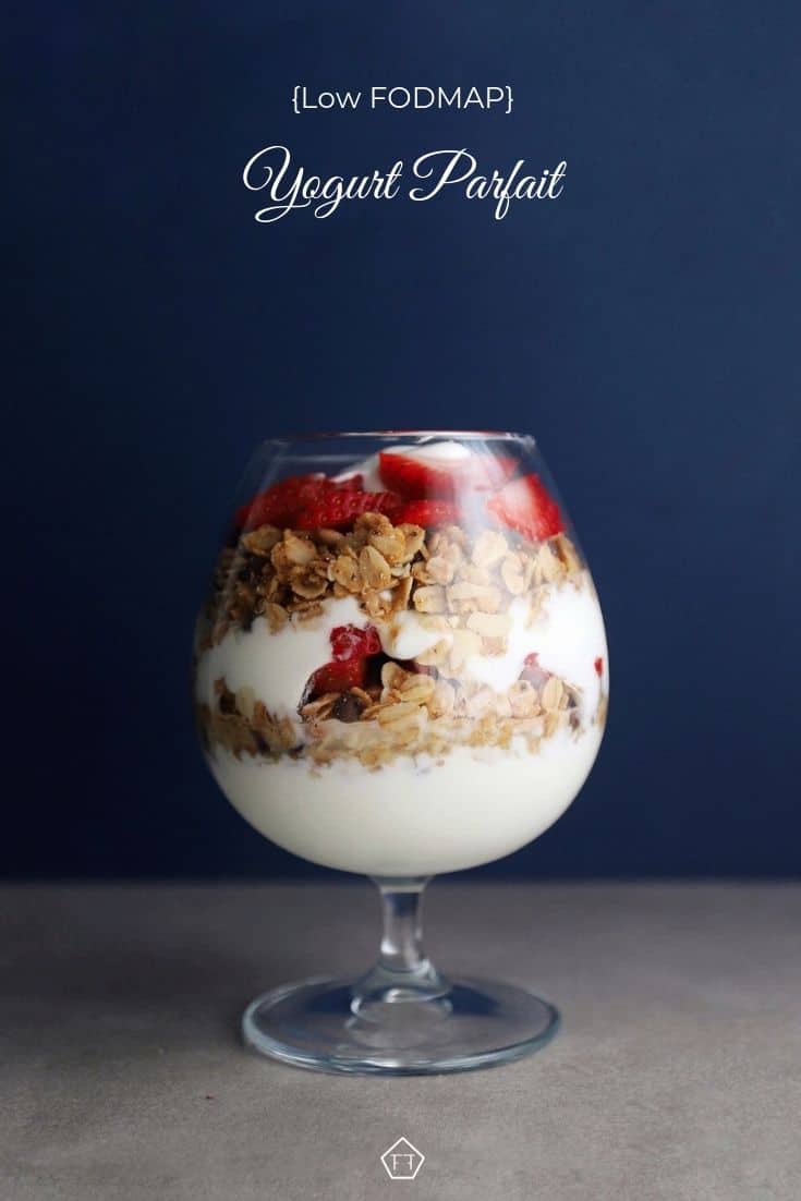 Low FODMAP Yogurt Parfait in small glass - Pinterest 2