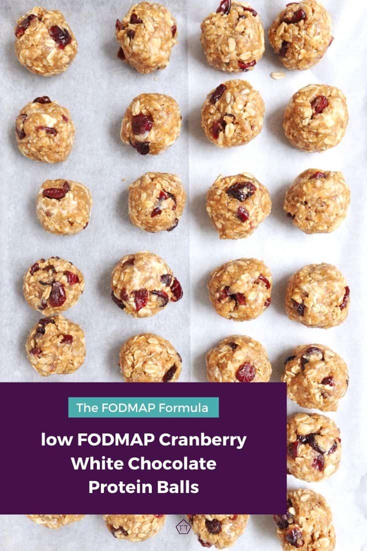 Low FODMAP Cranberry White Chocolate Protein Balls - The FODMAP Formula
