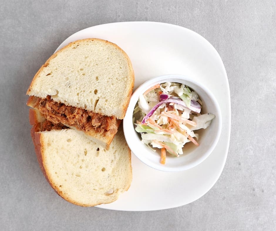 Low FODMAP Pulled Pork Sandwich on Plate - Facebook Post