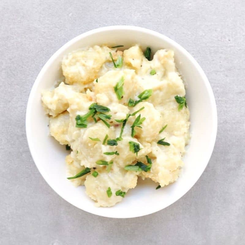 Low FODMAP skillet gnocchi in white bowl